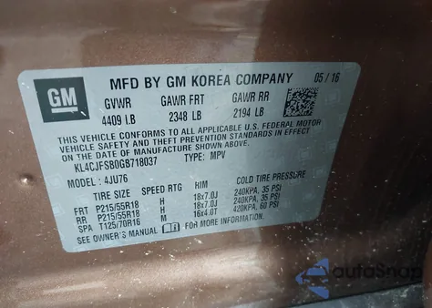 2016 Buick Encore Convenience из США, поврежденный, VIN KL4CJFSB0GB718037